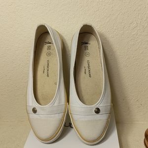 LONGCHAMP LE PLIAGE WHITE CANVAS SHOES (SZ 36)